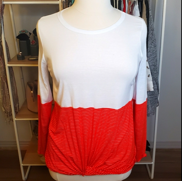 Fantastic Fawn Tops - Fantastic Fawn Orange and White Long Sleeved Top